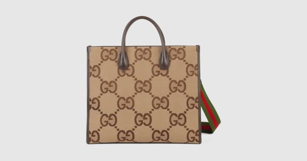 Jumbo GG tote bag in camel and ebony GG Canvas | GUCCI® US