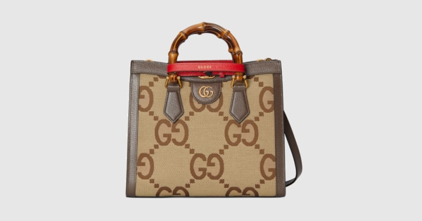 Gucci Diana jumbo GG small tote bag in camel and ebony canvas