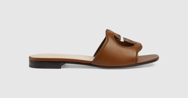 【GUCCI】 GG Slider Sandal Women's platform slide sandal in camel and dark brown maxi