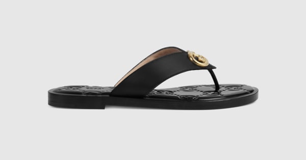 Women's Interlocking G thong sandal in black leather | GUCCI®