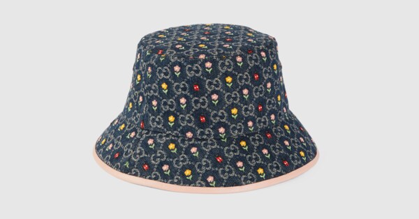 GG denim bucket hat with embroidery in 