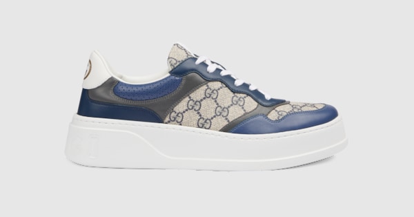 Men's chunky sneaker with GG in beige and blue Supreme