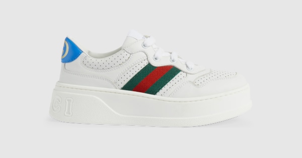 Children's leather sneaker with Web in white leather | GUCCI® US