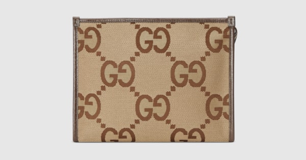 Jumbo GG pouch in camel and ebony GG canvas | GUCCI® US