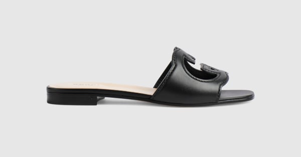 インターロッキングG付き ウィメンズ スライドサンダル ・ブラック