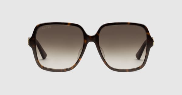 Low nose bridge fit rectangular sunglasses in dark tortoiseshell