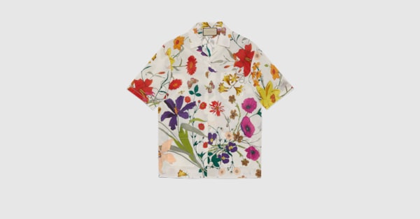 トップス GEOMETRIC G PRINT MUSLIN BOWLING SHIRT Geometric G print muslin bowling shirt in ivory | GUCCI® MX