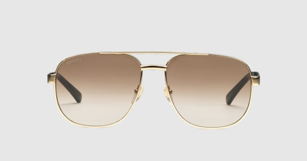 Navigator frame sunglasses in gold-toned metal | GUCCI® US