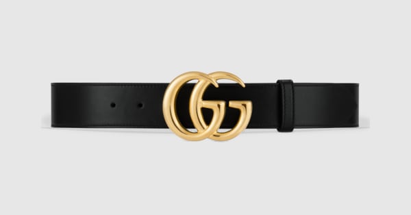 GG Marmont leather belt with shiny buckle in black leather GUCCI US