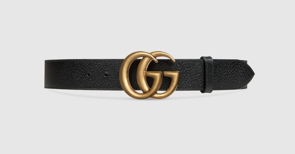 Black Textured Leather Belt With Brass Double G Buckle | GUCCI® US