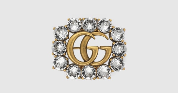 Metal Double G brooch with crystals in crystals | GUCCI® CA