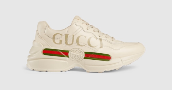 Women's Ivory Leather Rhyton Vintage Gucci Logo Sneaker