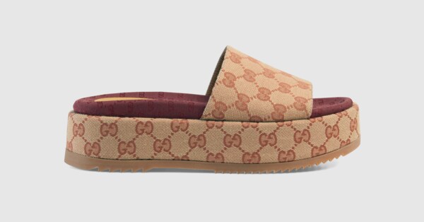 Beige / Brick Red GG Canvas Women's Original Slide Sandal | GUCCI® US