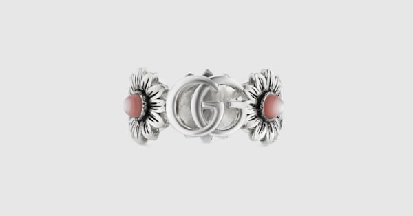 Double G mother of pearl ring in 925 sterling silver | GUCCI® US