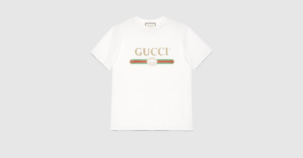 GUCCIロゴ オーバーサイズ コットン Tシャツ ・ホワイト コットン
