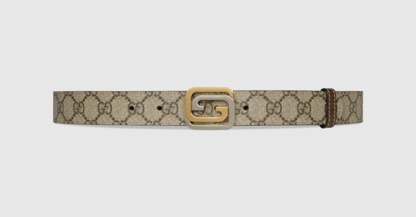 Reversible belt with squared Interlocking G in beige and ebony GG