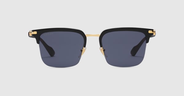 Rectangular sunglasses in yellow gold-toned metal | GUCCI® US