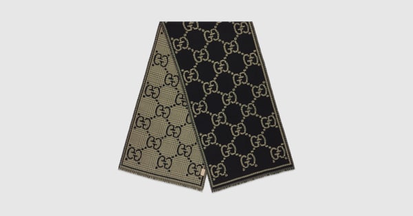 Check GG wool scarf in black and multicolor | GUCCI® US