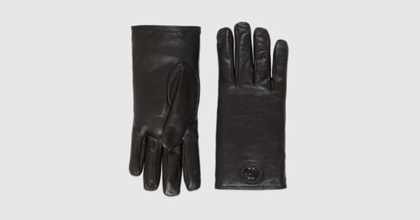 Leather gloves with Double G in black | GUCCI® SI