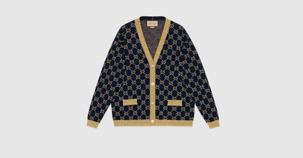 Blue / Gold Cotton Lamé GG é Cardigan | GUCCI® US