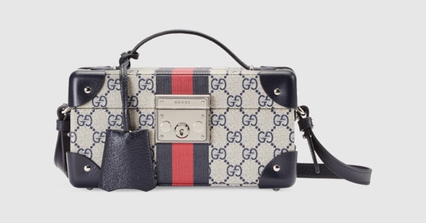 Gucci Savoy small rigid jewelry box in beige and blue Supreme