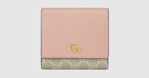 ダブルG バイカラー ミディアム ウォレット ・ライトピンク レザー＆GG