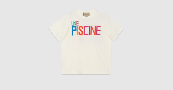Cotton jersey T-shirt with print in ivory | GUCCI® SG