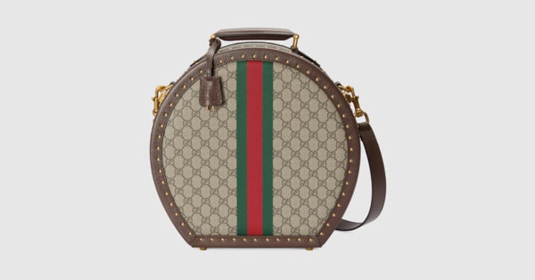 Gucci Savoy small hat box in beige and ebony Supreme | GUCCI® US