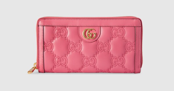 GGマトラッセ ジップアラウンドウォレットピンク レザー | GUCCI® JP