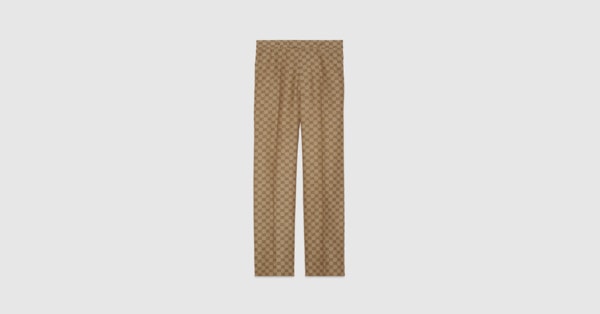 GG linen blend canvas pants in camel and ebony | GUCCI® US