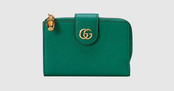 Medium Double G wallet with bamboo in emerald green leather