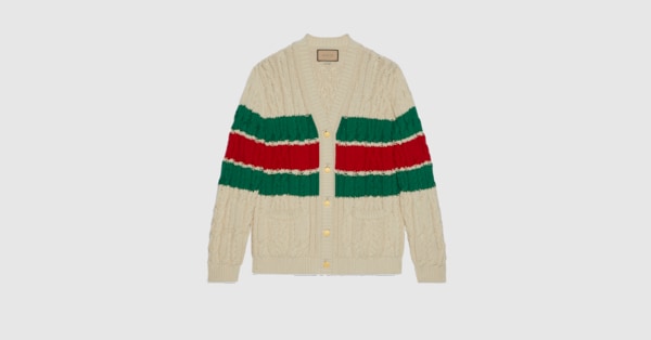 Cotton cardigan with Web in ivory | GUCCI® SG
