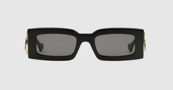 Rectangular frame sunglasses in black acetate | GUCCI® US