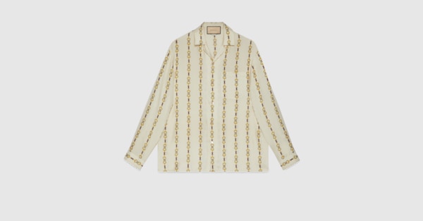 Gucci Logo Embellished Bowling Shirt In Ivory