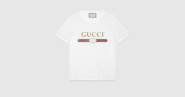 White Washed Cotton Jersey Oversize T-Shirt With Gucci Logo