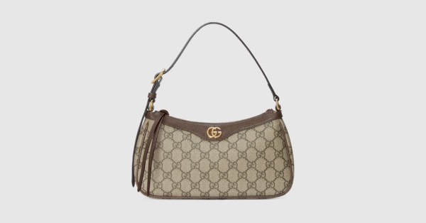 Ophidia small shoulder bag in beige and dark brown GG Supreme