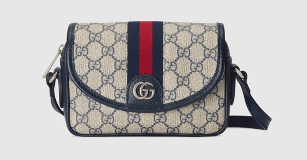 Ophidia GG mini shoulder bag in beige and blue GG Supreme | GUCCI® US