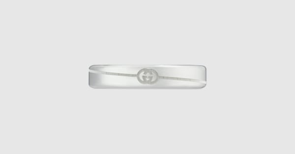 Diagonal Interlocking G thin ring in 925 sterling silver