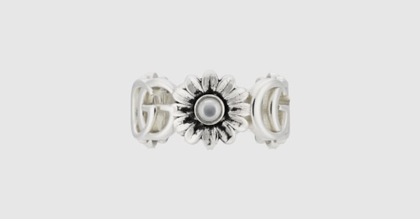 【美品】GUCCI(グッチ)ダブルG マザー・オブ・パール リング グッチ シルバージュエリーダブルG マザー・オブ・パール リング