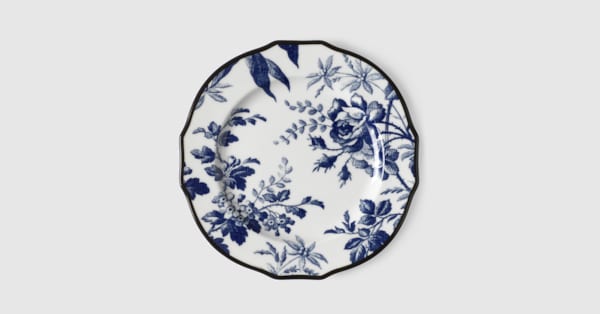 Herbarium dessert plate, set of two in blue and white porcelain