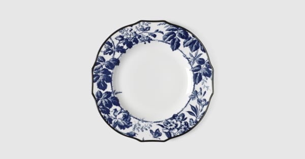 Herbarium dinner plate, set of two in blue and white porcelain