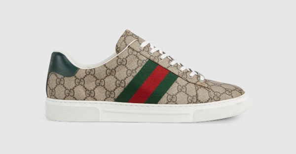 Men's Gucci Ace sneaker with Web in beige and ebony GG