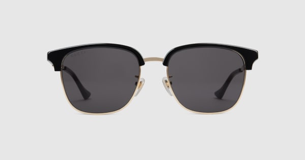 Low nose bridge fit sunglasses in metal, black acetate