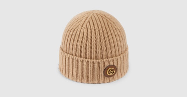 Wool cashmere hat with Double G in camel | GUCCI® US
