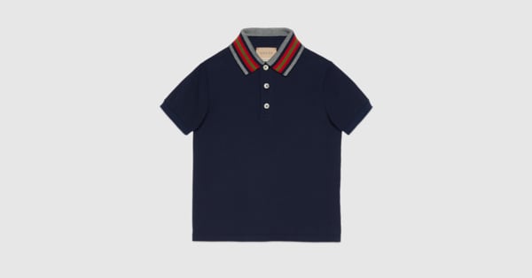 Children's cotton polo top with Web in dark blue | GUCCI® US