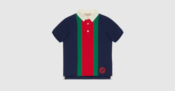 Children's cotton Web polo T-shirt in dark blue | GUCCI® US