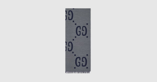 GG jacquard wool silk scarf in light grey | GUCCI® US