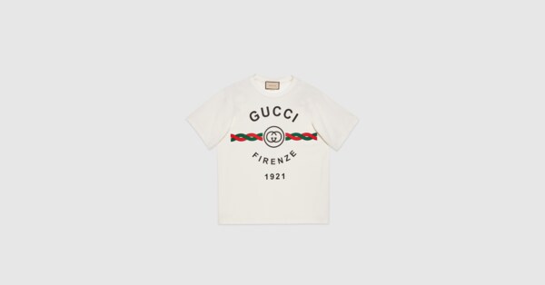 コットンジャージー ”GUCCI FIRENZE 1921” Tシャツホワイト | GUCCI® JP