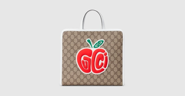 GUCCI kids ポシェット Children's GG tote bag with patch in beige and ebony GG