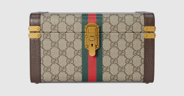 Gucci Savoy〕ミニ リジッド ビューティーケース ・ベージュ＆エボニー